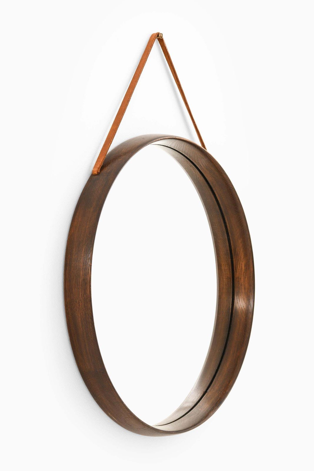 Round Mirror With Dark Stained Oak Frame By Uno & östen Kristiansson, 1950s photo furniture