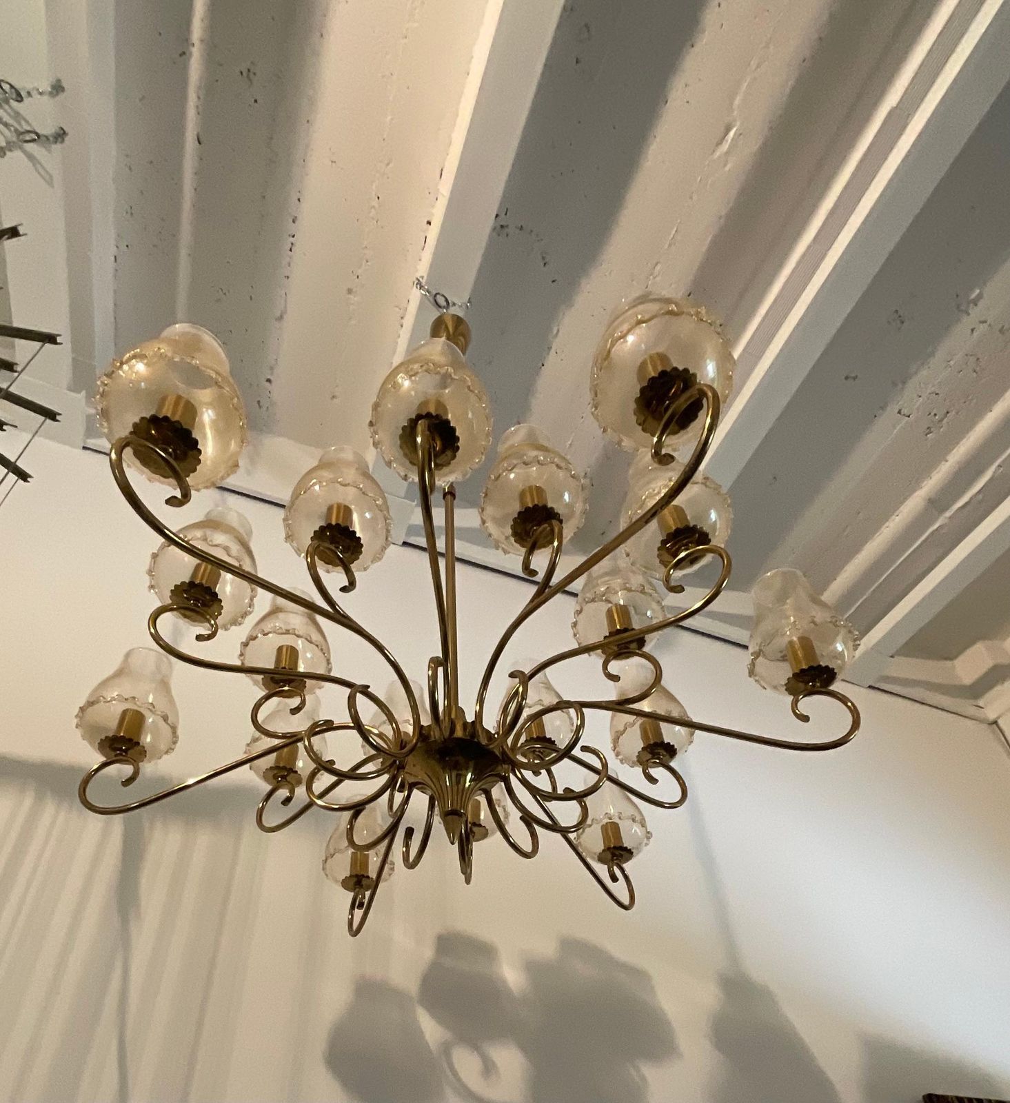 Seguso   Lampadario A 18 Luci In Vetro Di Murano Con Polvere D’oro. Italia 1950 photo buy