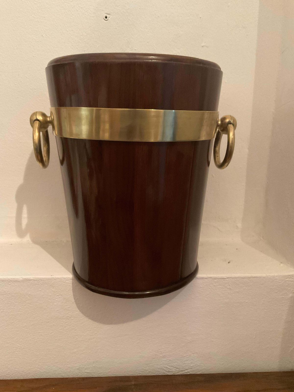 Bottle Holder Bucket In  Mahogany Wood And Brass Italy 1940 photo for sale