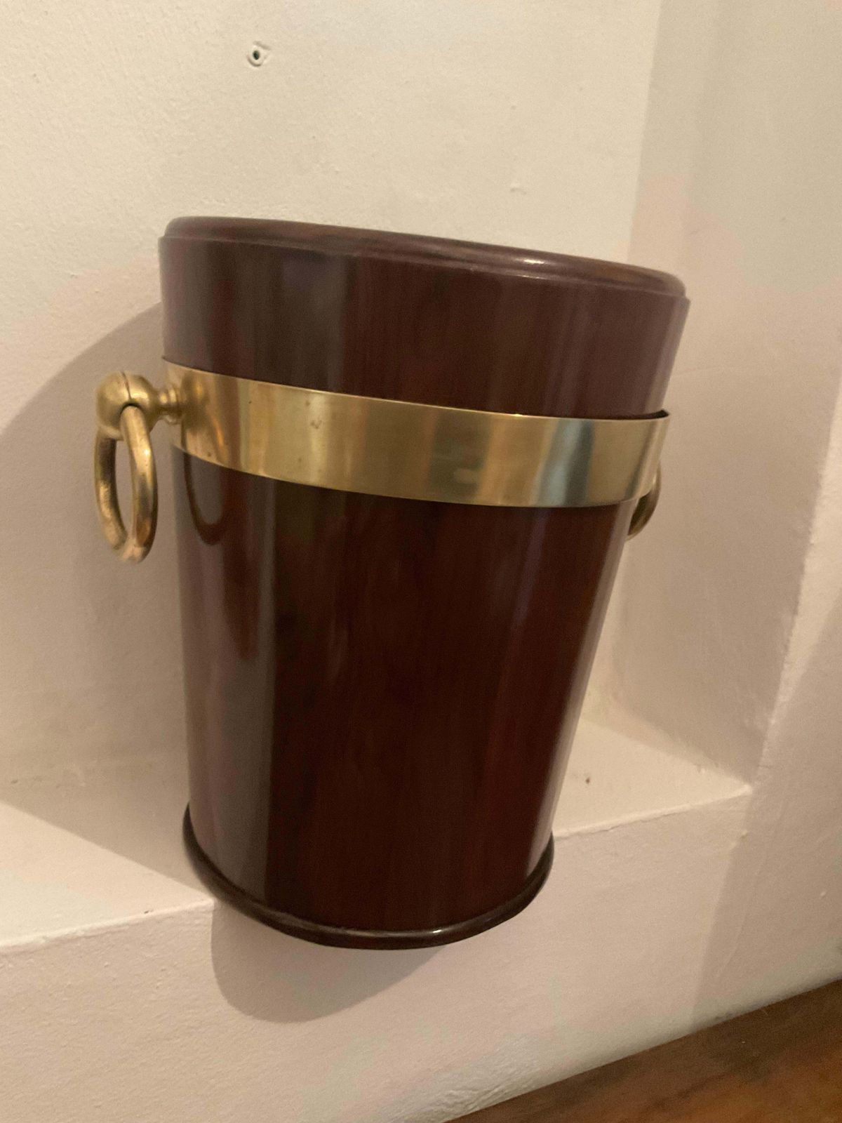 Bottle Holder Bucket In  Mahogany Wood And Brass Italy 1940 photo vinterior