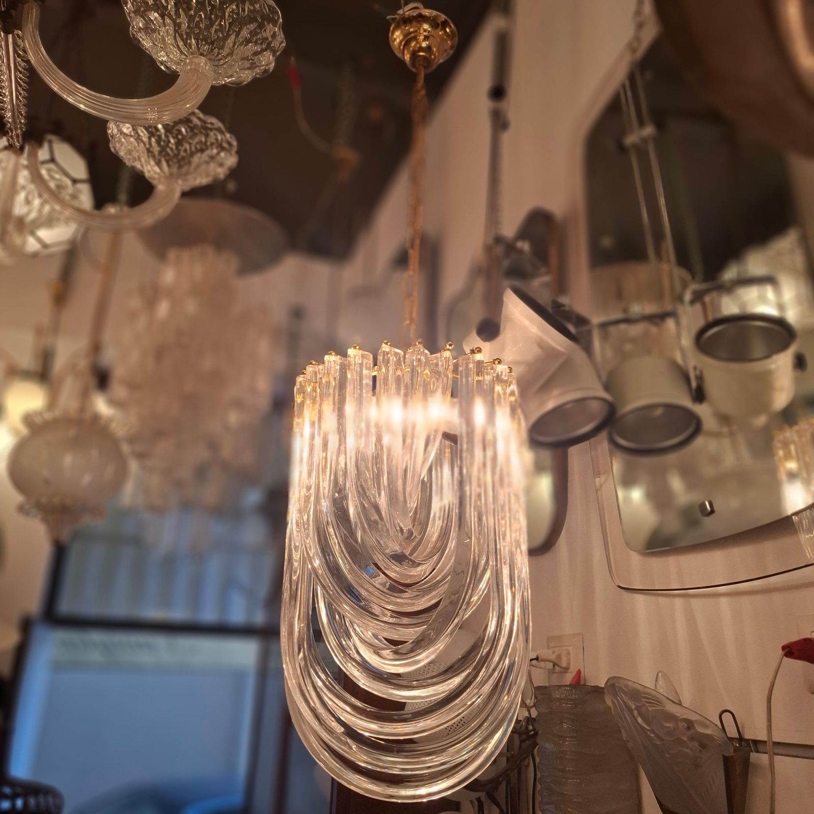Venini Chandelier Murano Glass Brass 1970 Italy photo vinterior