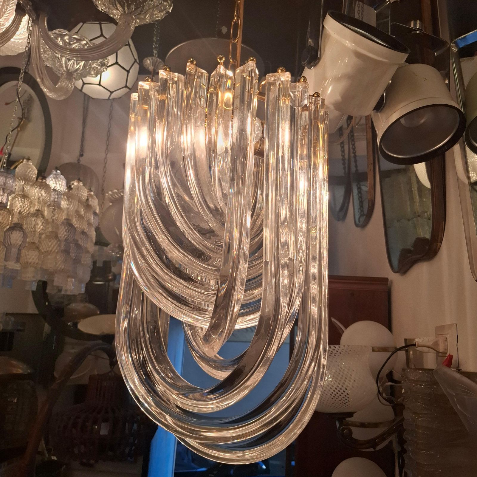 Venini Chandelier Murano Glass Brass 1970 Italy photo vintage