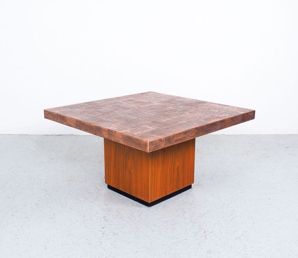 Coffee Table In Copper And Teak By Heinz Lilienthal, 1970s photo for sale