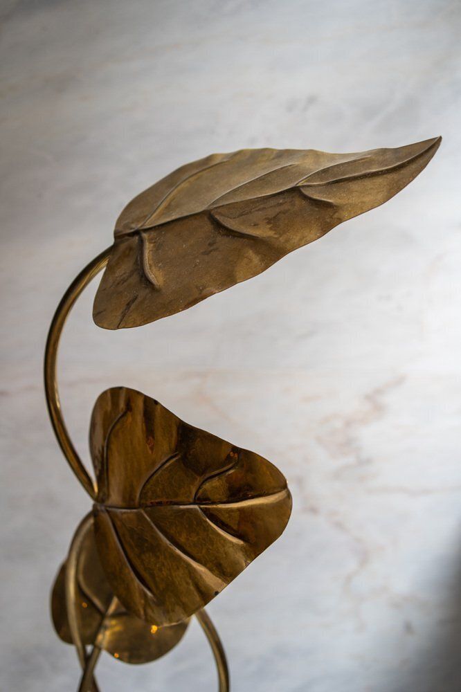 Leaf Shaped Floor Lamp In Brass Attributed To Tommaso Barbi, Italy, 1970 photo vinterior