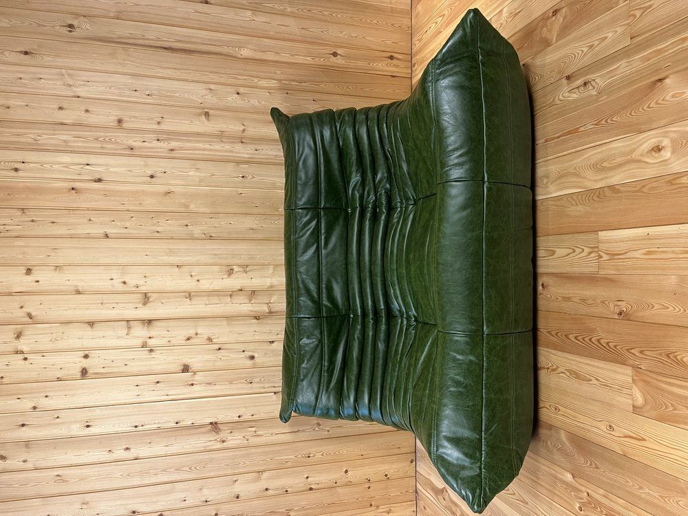 Green Dubai Leather Togo 2 Seater Sofa By Michel Ducaroy For Ligne Roset