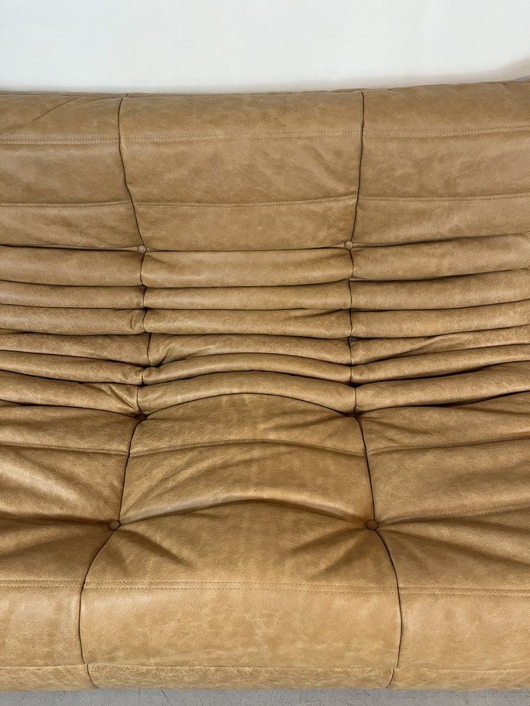 Camel Leather Togo Sofa Set By Michel Ducaroy For Ligne Roset, Set Of 5 photo for sale