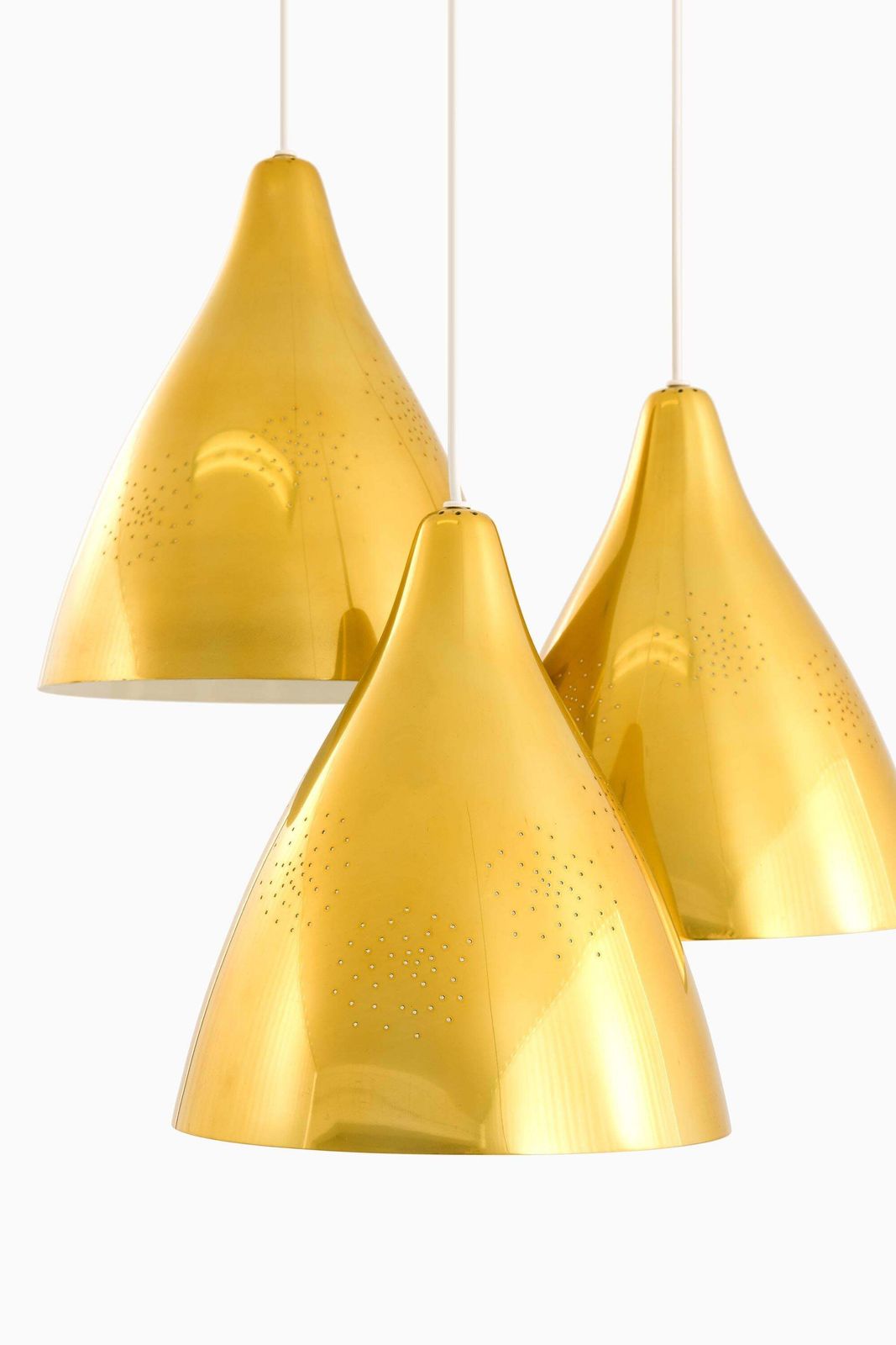 Ceiling Lamp With Three Conical Brass Shades By Lisa Johansson Pape, 1950s photo furniture
