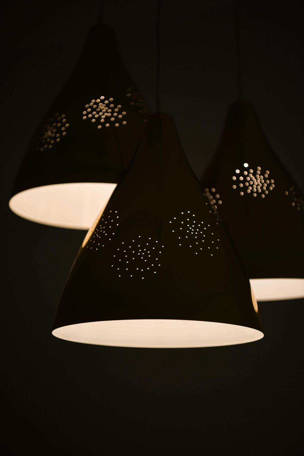 Ceiling Lamp With Three Conical Brass Shades By Lisa Johansson Pape, 1950s photo Lighting