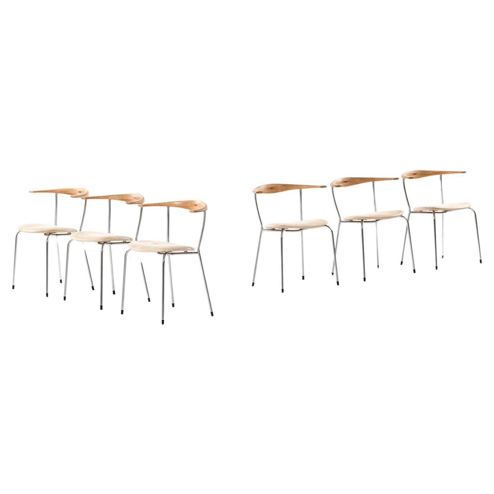 Set Of Six Armchairs, Model Jh 701, In Birch And Steel By Hans J. Wegner, 1960s