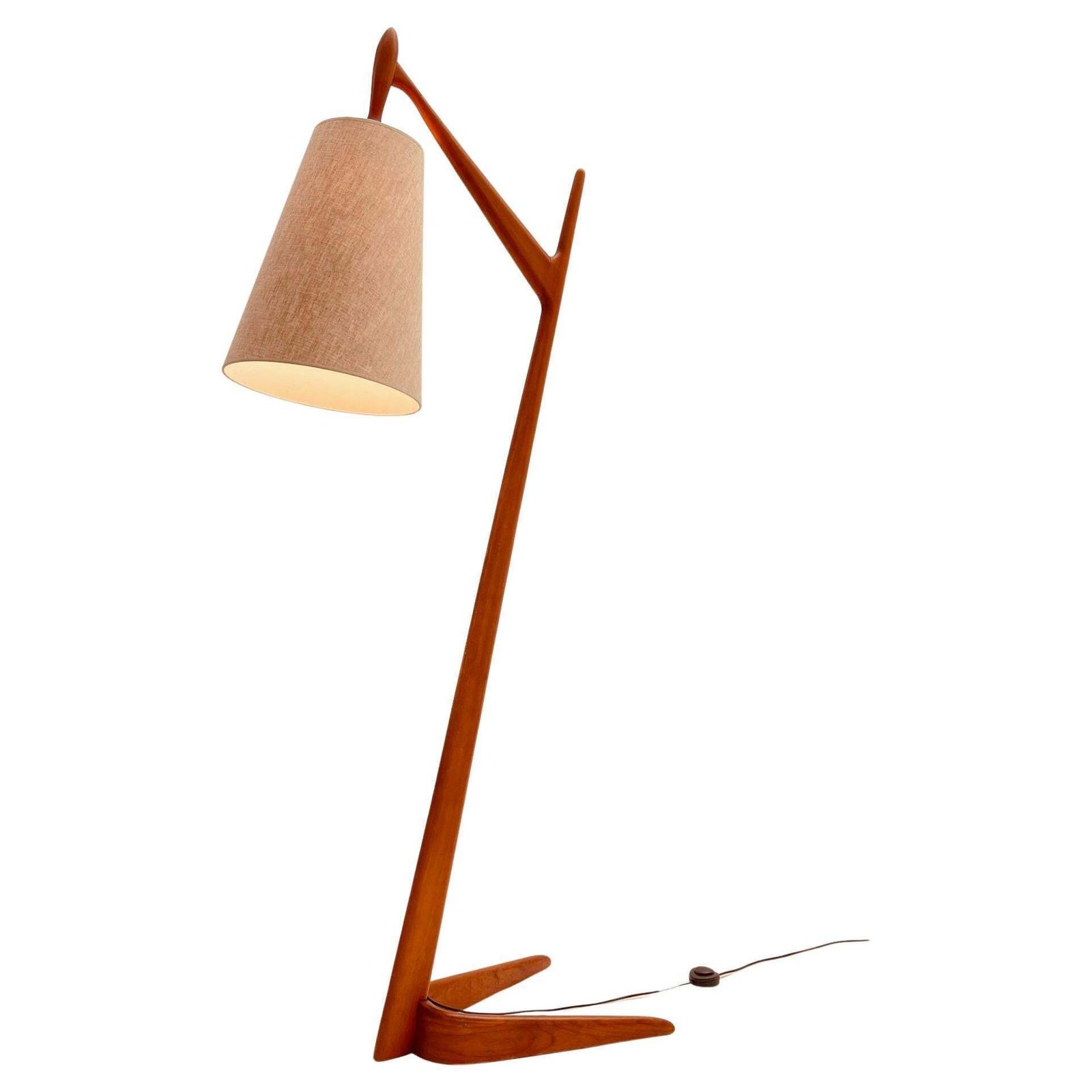 Teak Wood Floorlamp With Boomerang Shape Foot