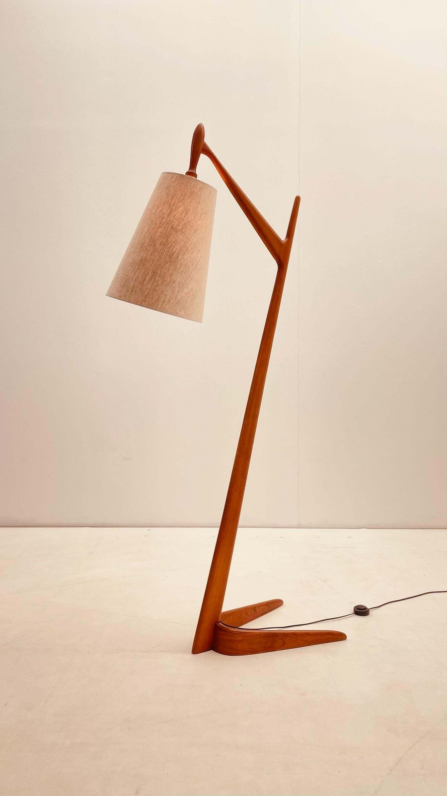 Teak Wood Floorlamp With Boomerang Shape Foot photo buy