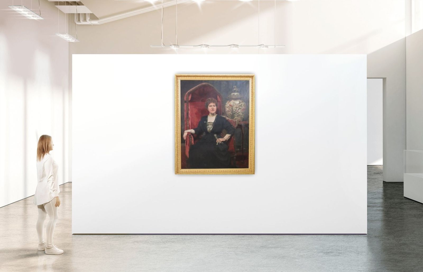 Portrait Of A Lady, Oil Painting On Canvas, 1913, Framed photo furniture