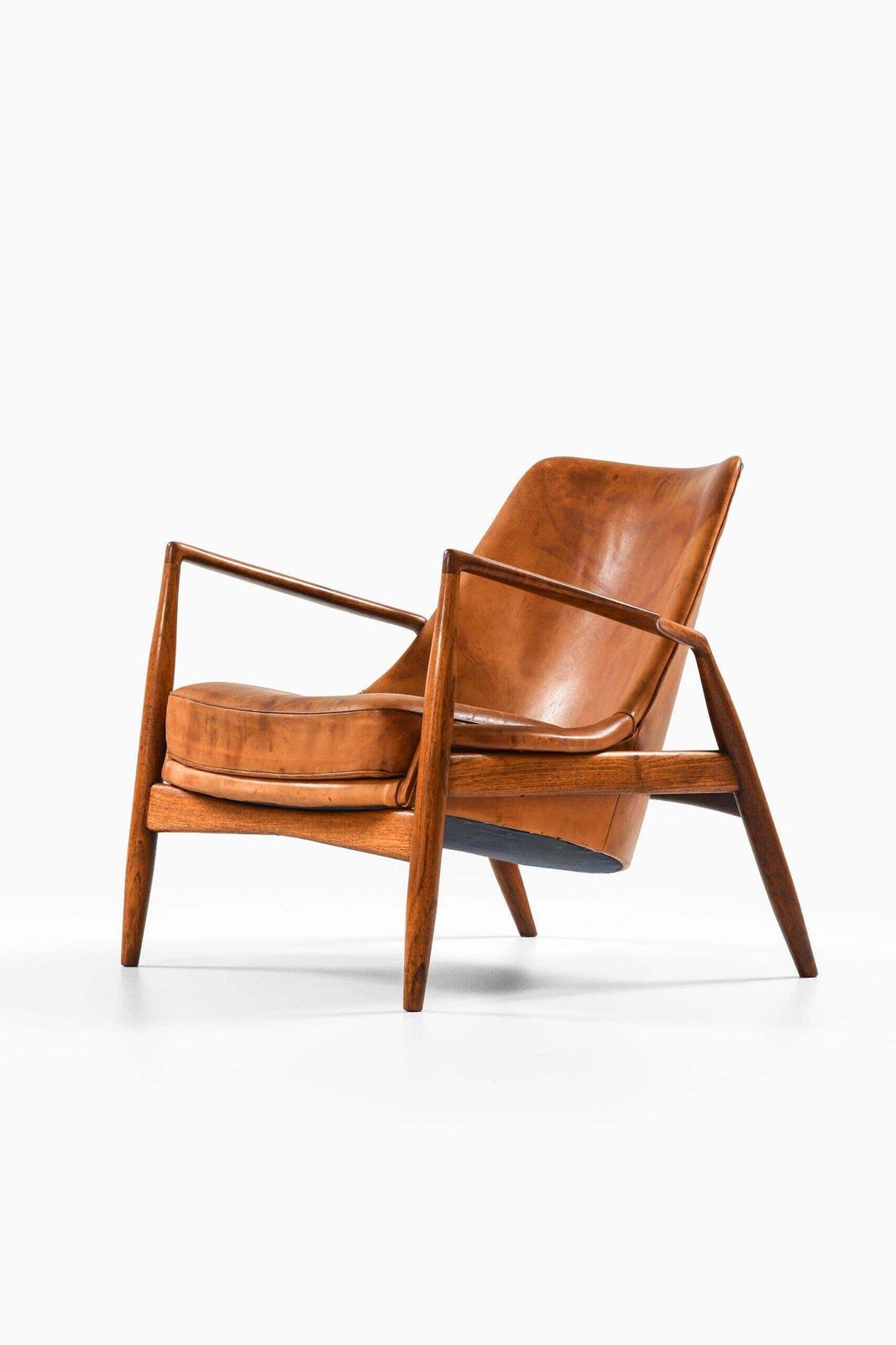 Easy Chair In Teak And Original Cognac Leather By Ib Kofod Larsen, 1950s photo vintage