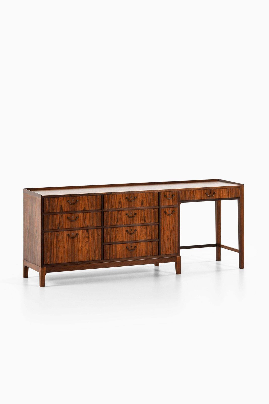 Dressing Table / Vanity / Bureau In Rosewood And Brass By Frode Holm, 1950's photo for sale