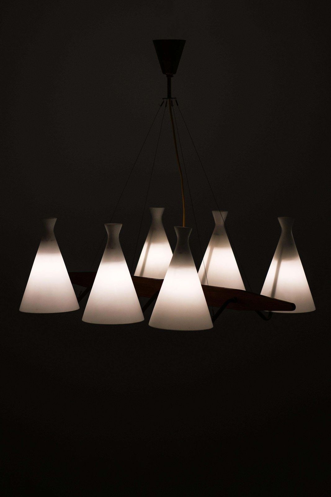 photo furniture Ceiling Lamp In Teak, Brass & Opaline Glass By Svend Aage Holm Sørensen, 1950's