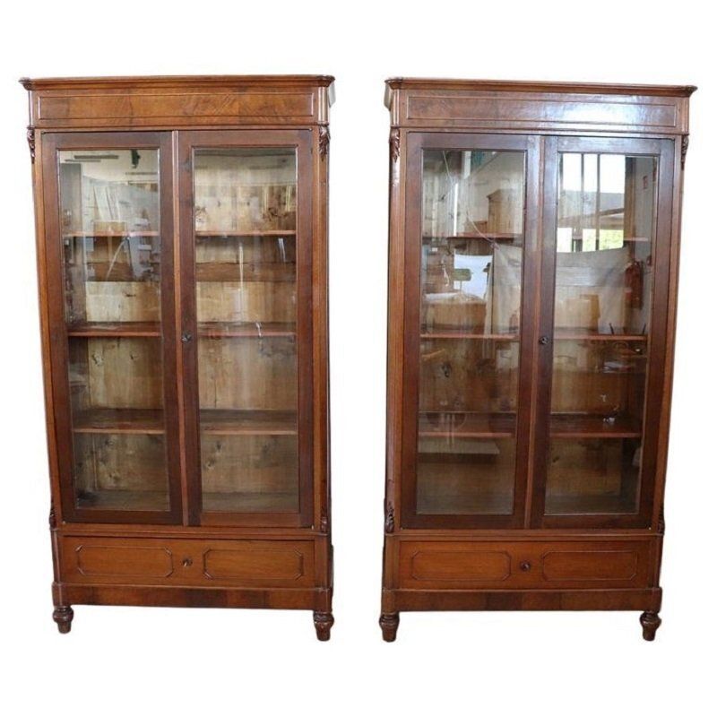 Antique Walnut Bookcases, 1800s, Set Of 2