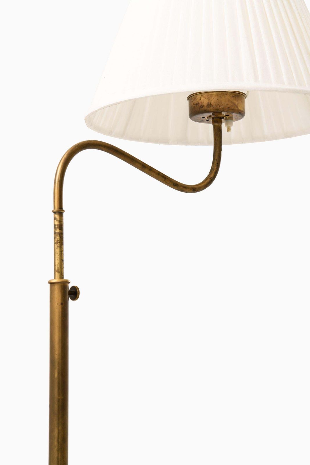 Height Adjustable Floor Lamp In Brass, Mahogany And New Lamp Shade, 1940's photo furniture