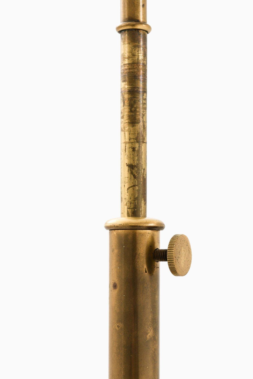 Height Adjustable Floor Lamp In Brass, Mahogany And New Lamp Shade, 1940's photo for sale