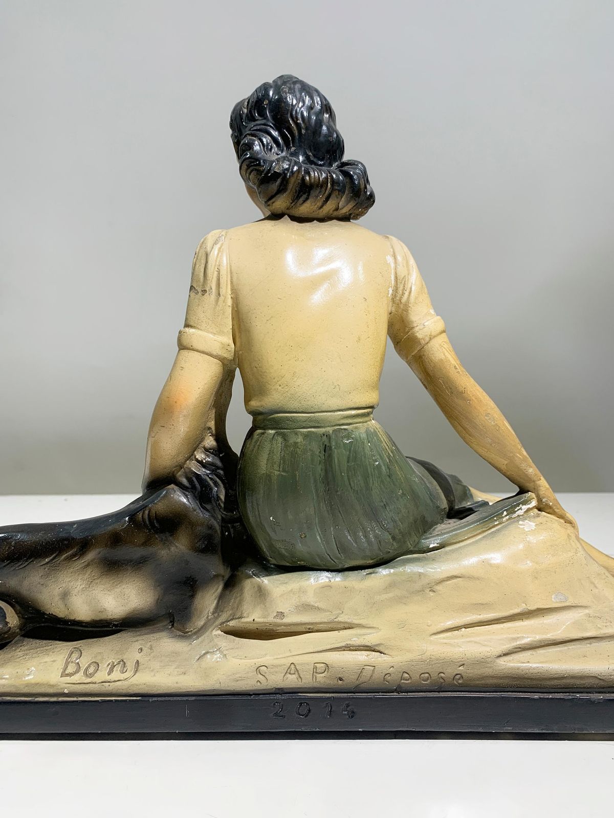 photo furniture Art Deco Sculpture Of A Lady With Borzoi By S. Boni, France, Circa 1930s