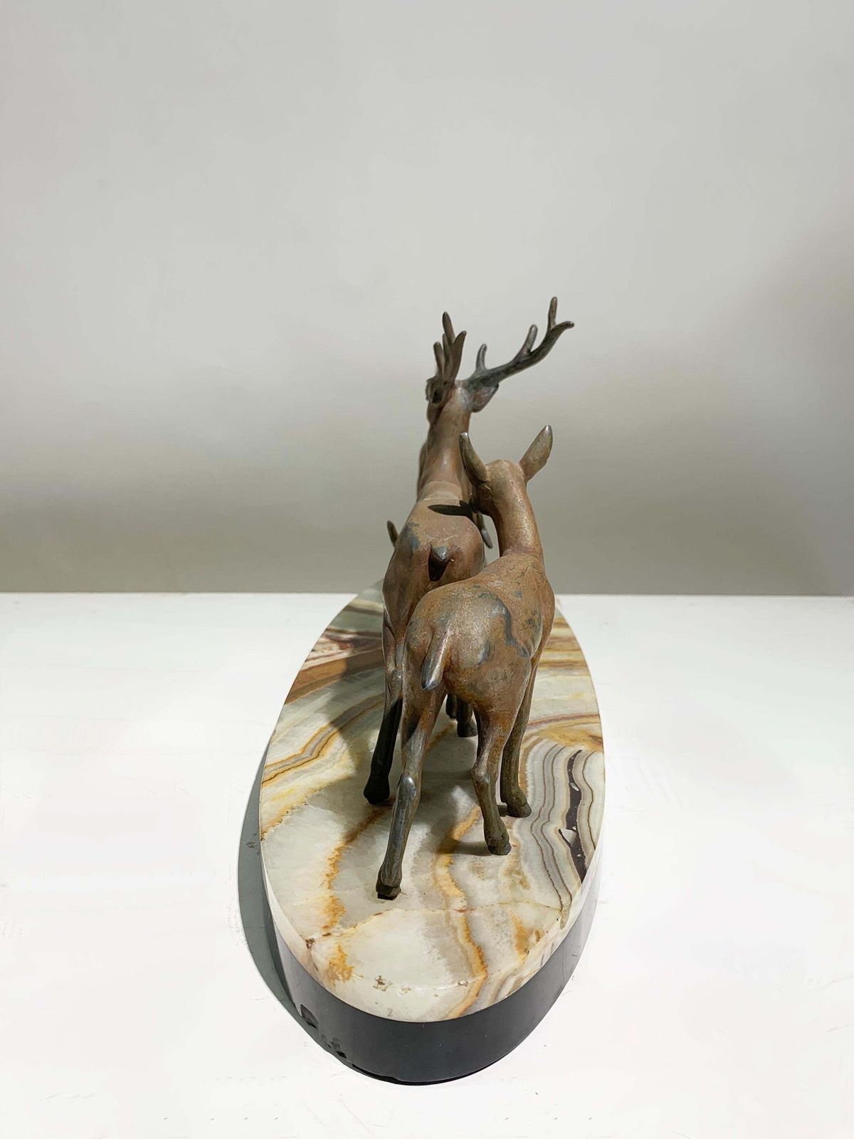 photo for sale French Art Deco Stag And Doe Sculpture, Spelter With Marble Base, 1930's