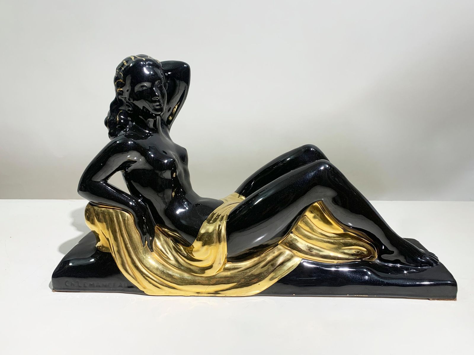 Art Deco "Reclining Woman" Sculpture By Charles Lemanceau, Signed "C.Lemanceau" photo furniture