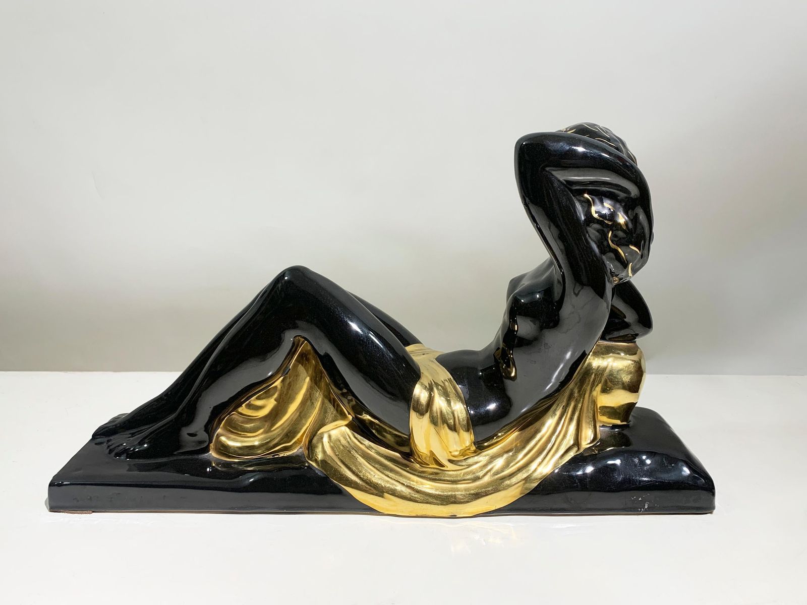 Art Deco "Reclining Woman" Sculpture By Charles Lemanceau, Signed "C.Lemanceau" photo vinterior