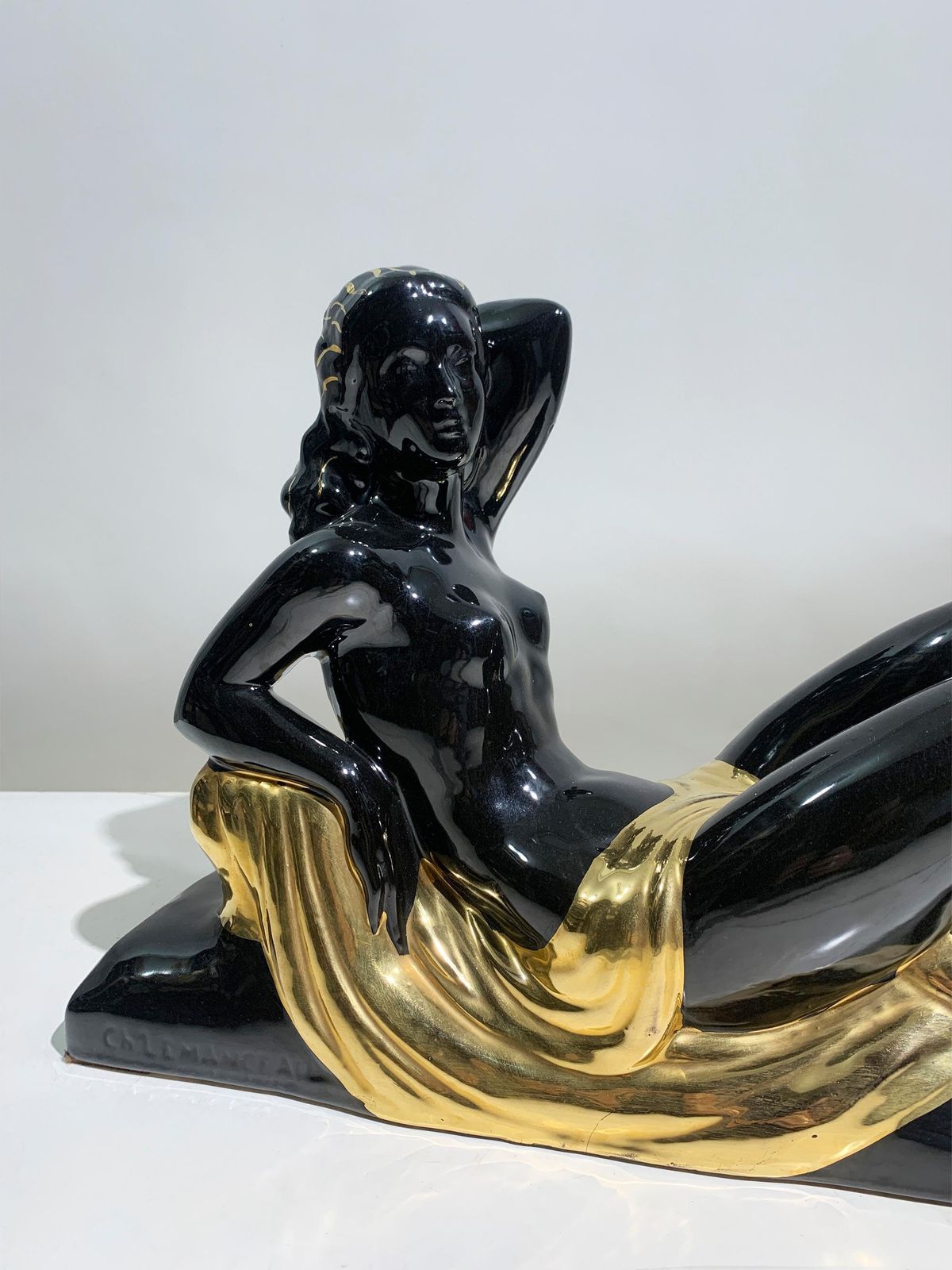 photo for sale Art Deco "Reclining Woman" Sculpture By Charles Lemanceau, Signed "C.Lemanceau"
