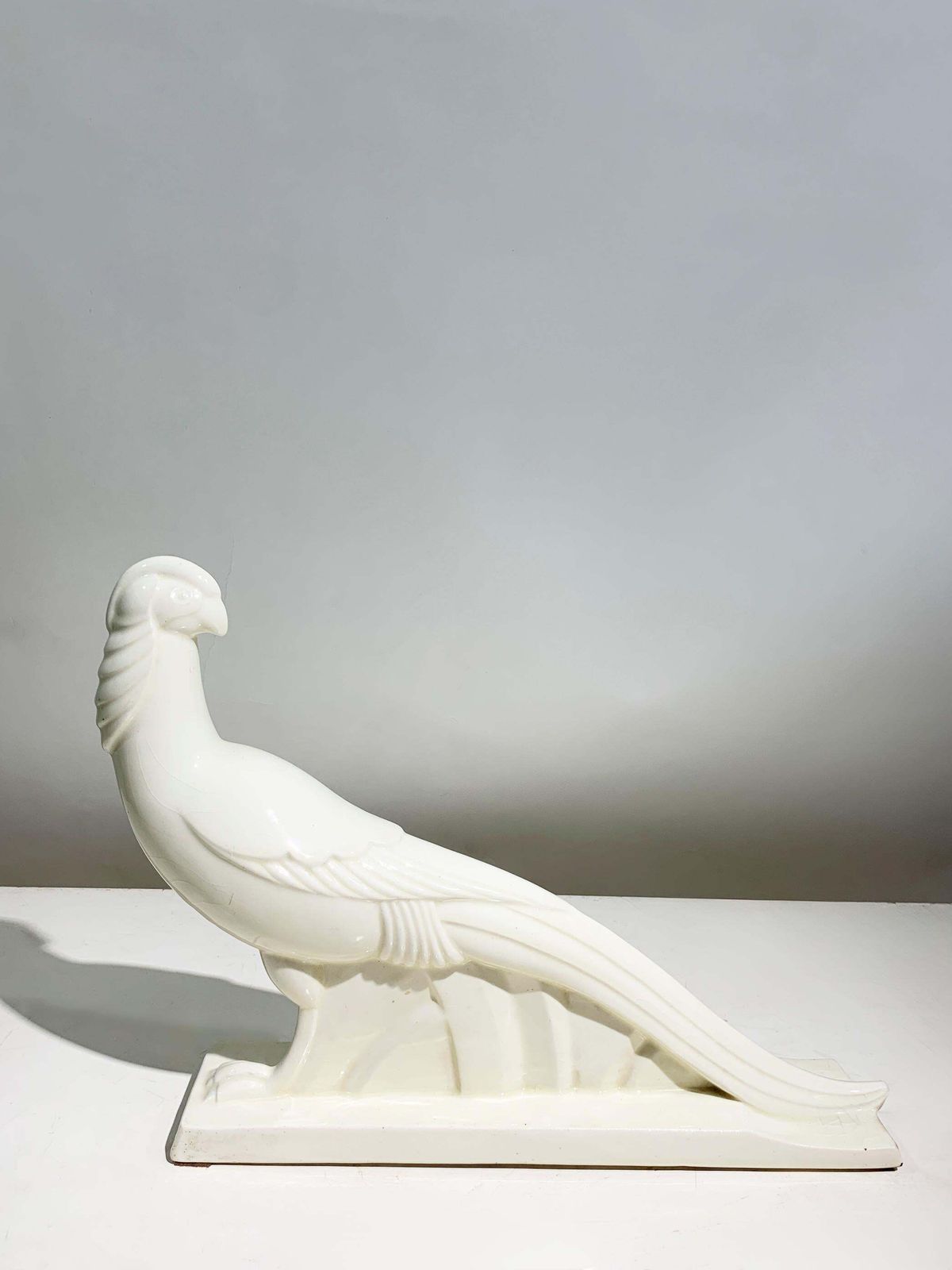 Art Deco Style Glazed White Ceramic Pheasant Sculpture, Circa 1940, France photo 1908.0