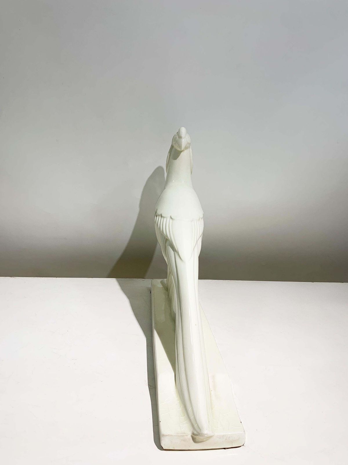Art Deco Style Glazed White Ceramic Pheasant Sculpture, Circa 1940, France photo vinterior