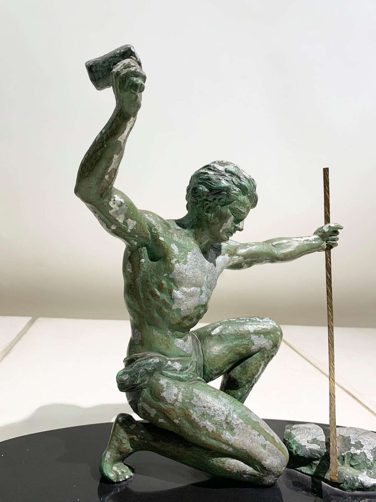 photo buy Jean De Roncourt Art Deco "The Blacksmith" Sculpture Engraved "G. Hervor", 1930s
