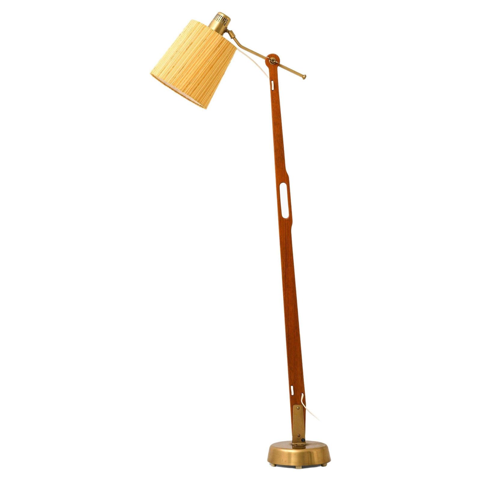 Floor Lamp In Teak, Brass And Original Lamp Shade By Hans Bergström, 1950's