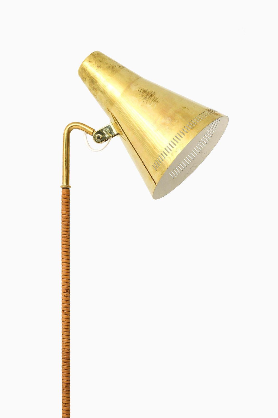 Floor Lamp In Brass And Cane By Paavo Tynell, 1950's photo Lighting