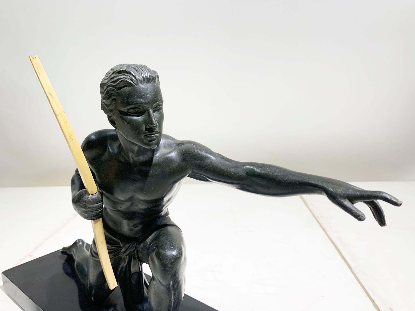 French Art Deco 'Archer' Sculpture On Black Base, Attributed To J. De Roncourt photo vintage