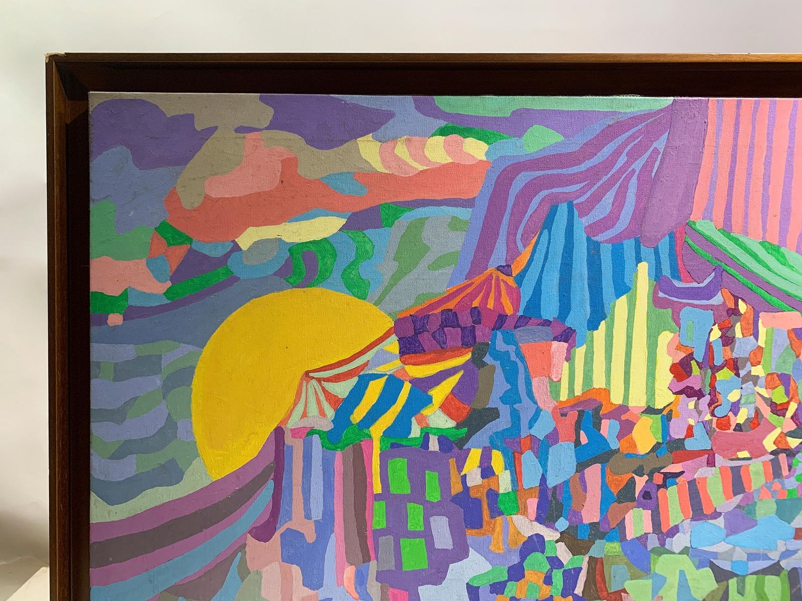 Late 20th Century Vibrant Abstract Painting, Sun, Sea, And Landscape, Signed photo Art