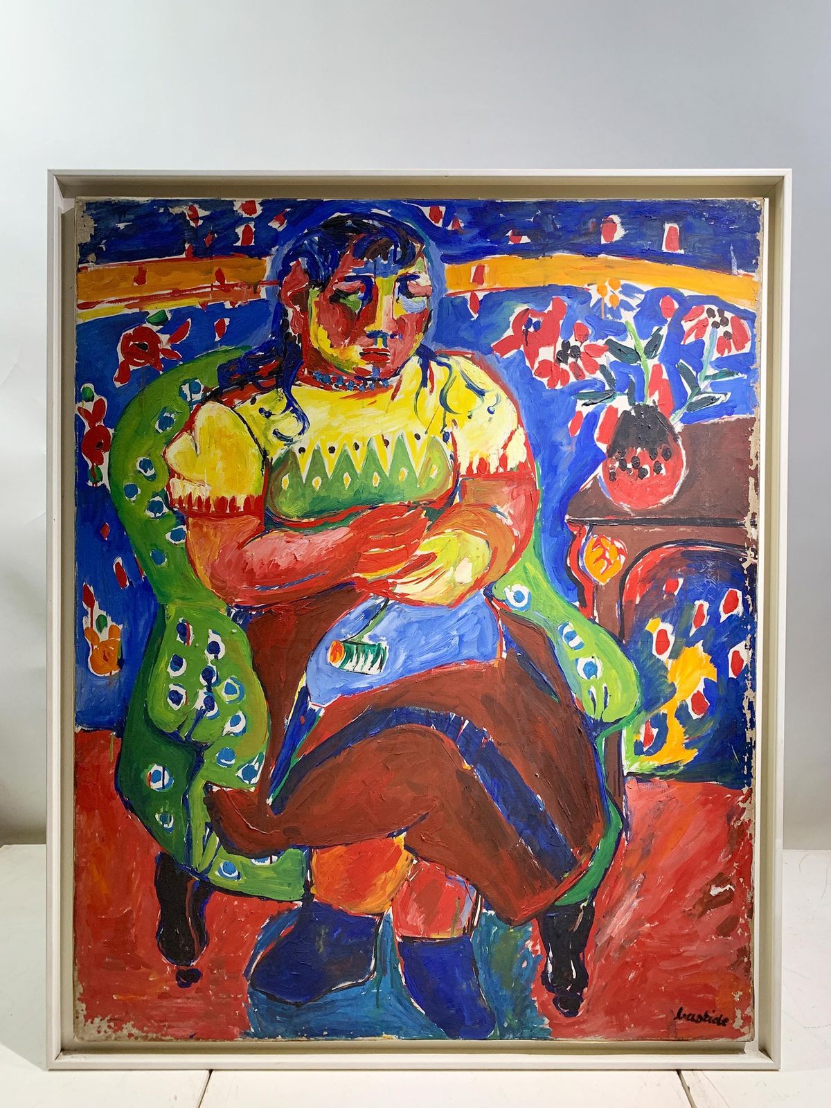 Mid 20th Century Bold Expressionist Portrait Of A Seated Woman, Signed 'Bastide' photo furniture