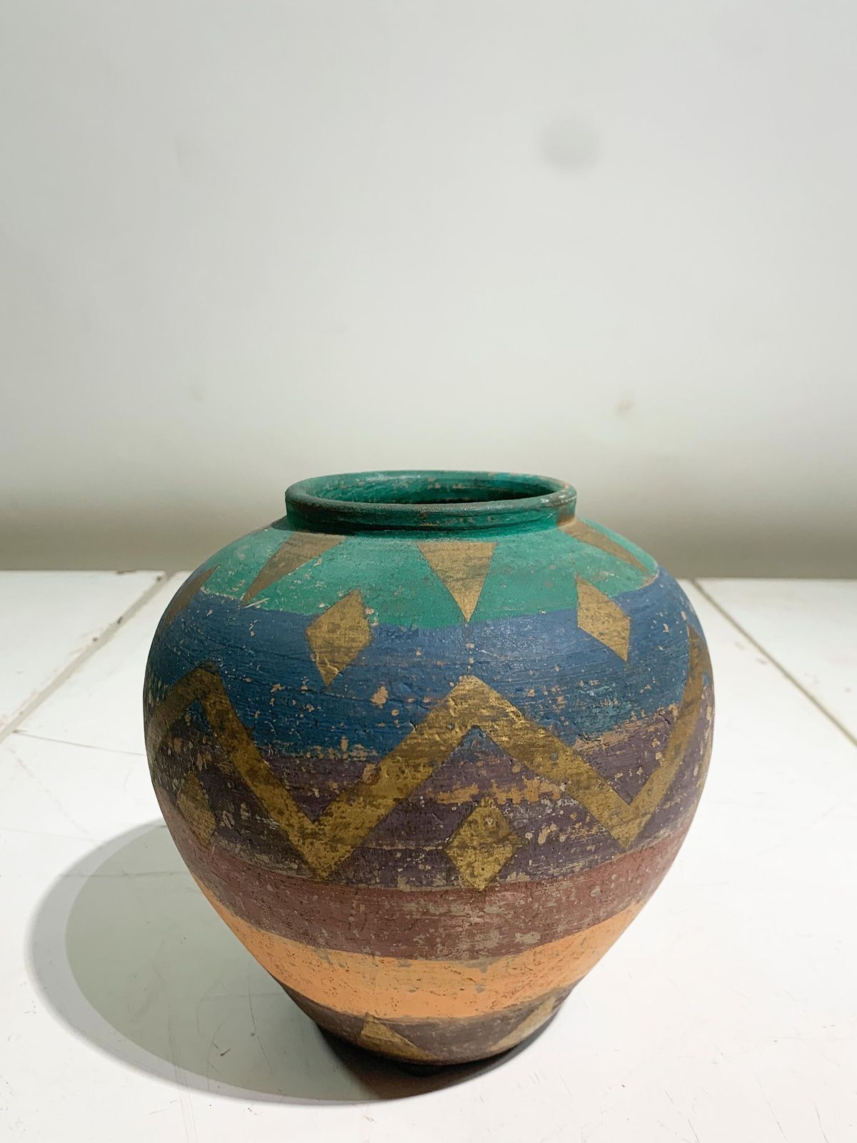 Vintage Hand Painted Terracotta Aztec Inspired Pottery Vase, Circa 1960 photo Home Decor