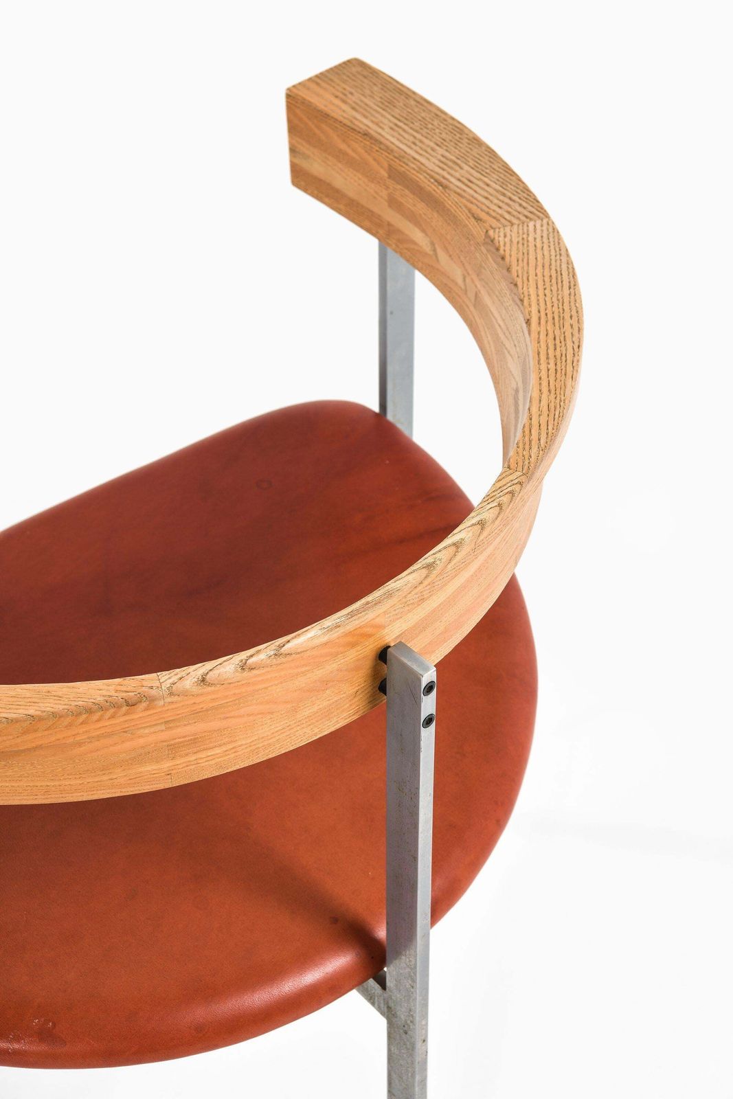 photo furniture Armchair In Steel, Ash And Original Leather By Poul Kjærholm, 1950's