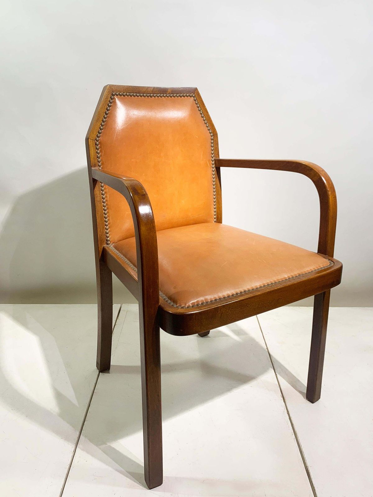 photo for sale Pair Of Art Deco Bridge/ Armchairs, In Leather,  France, Circa 1930's