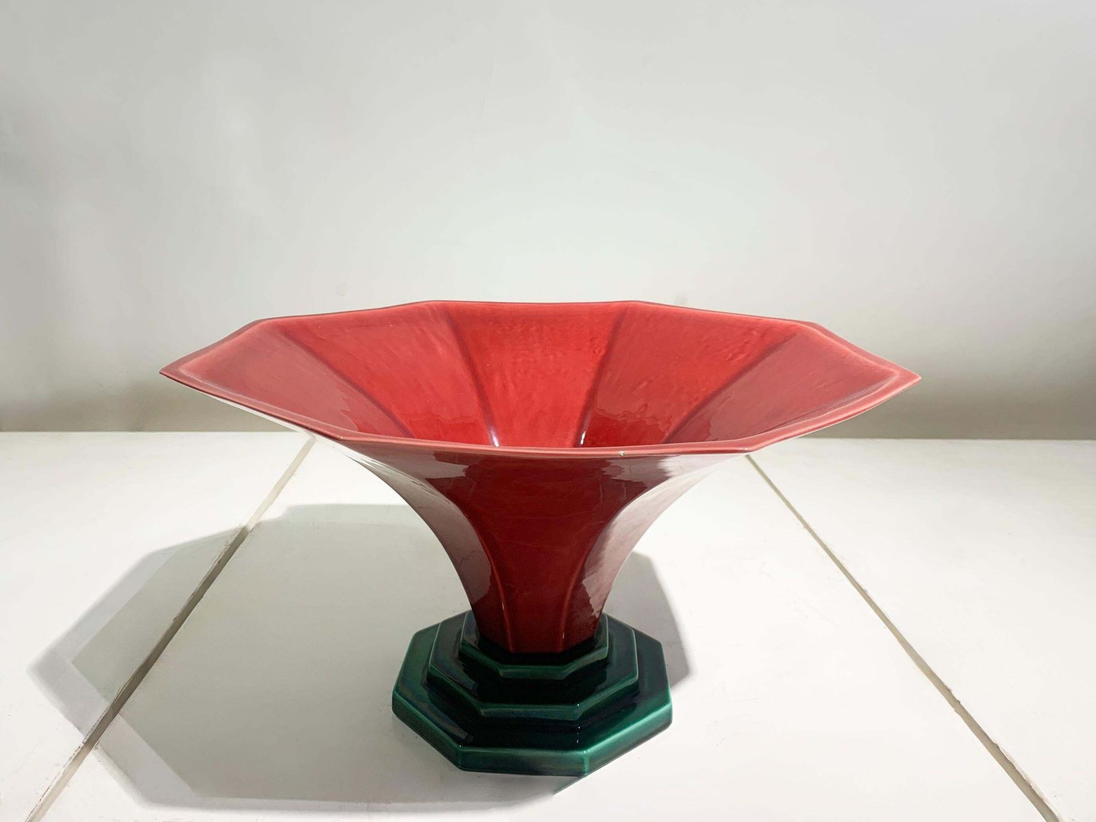François Chatain Ceramic Bowl In Red And Green, Art Deco Style, France, 1980's photo Home Decor