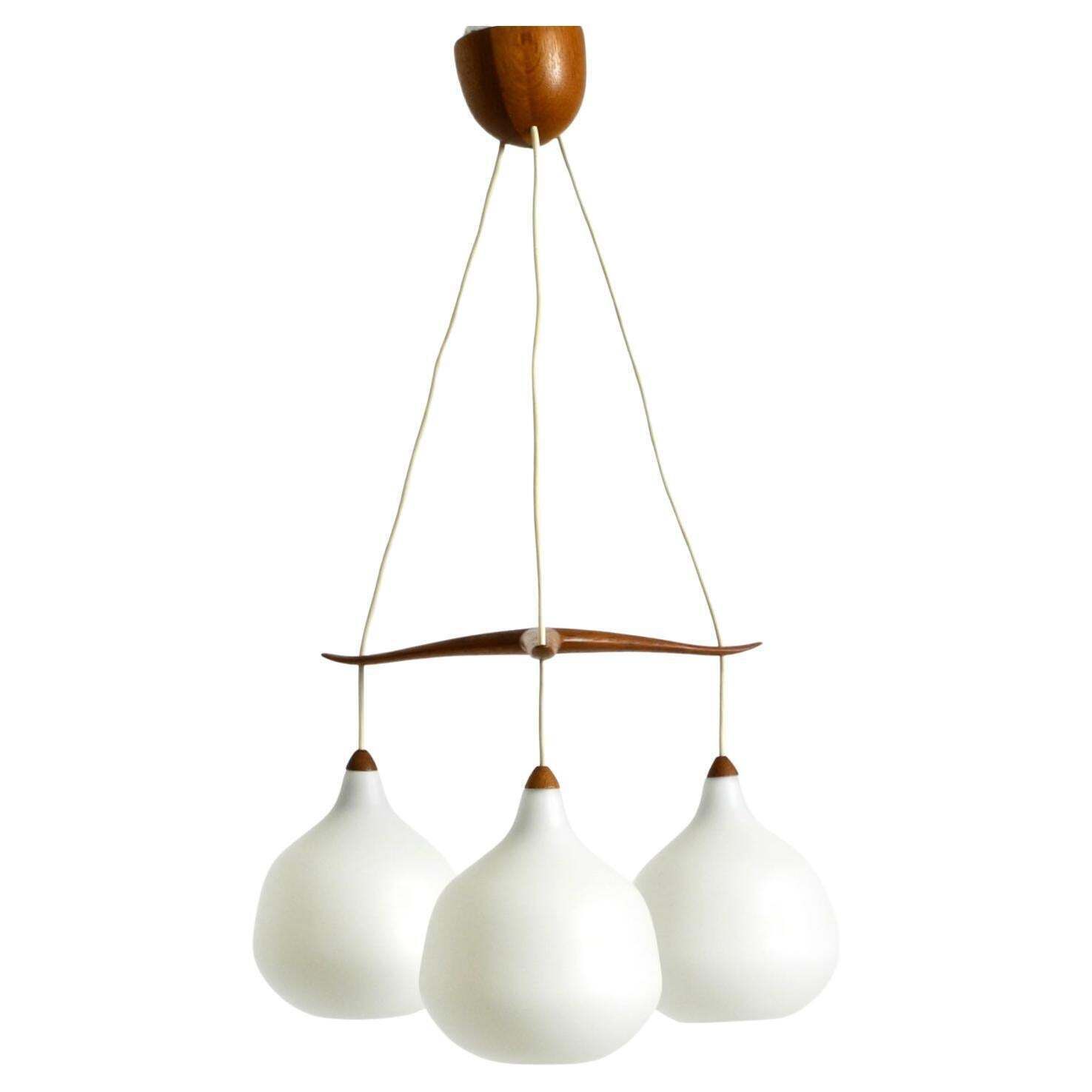 Pendant Lamp With Glass Shades And A Teak Frame By Uno & östen Kristiansson