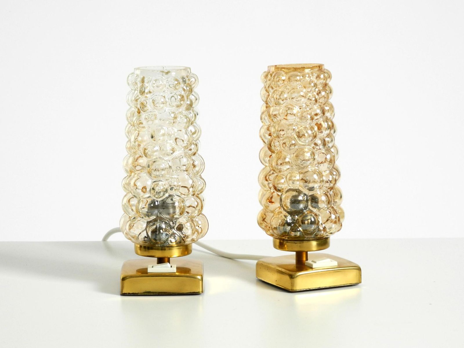 Two Rare 1960s Brass Bedside Lamps With Gold Bubble Glass Shades photo 949.0