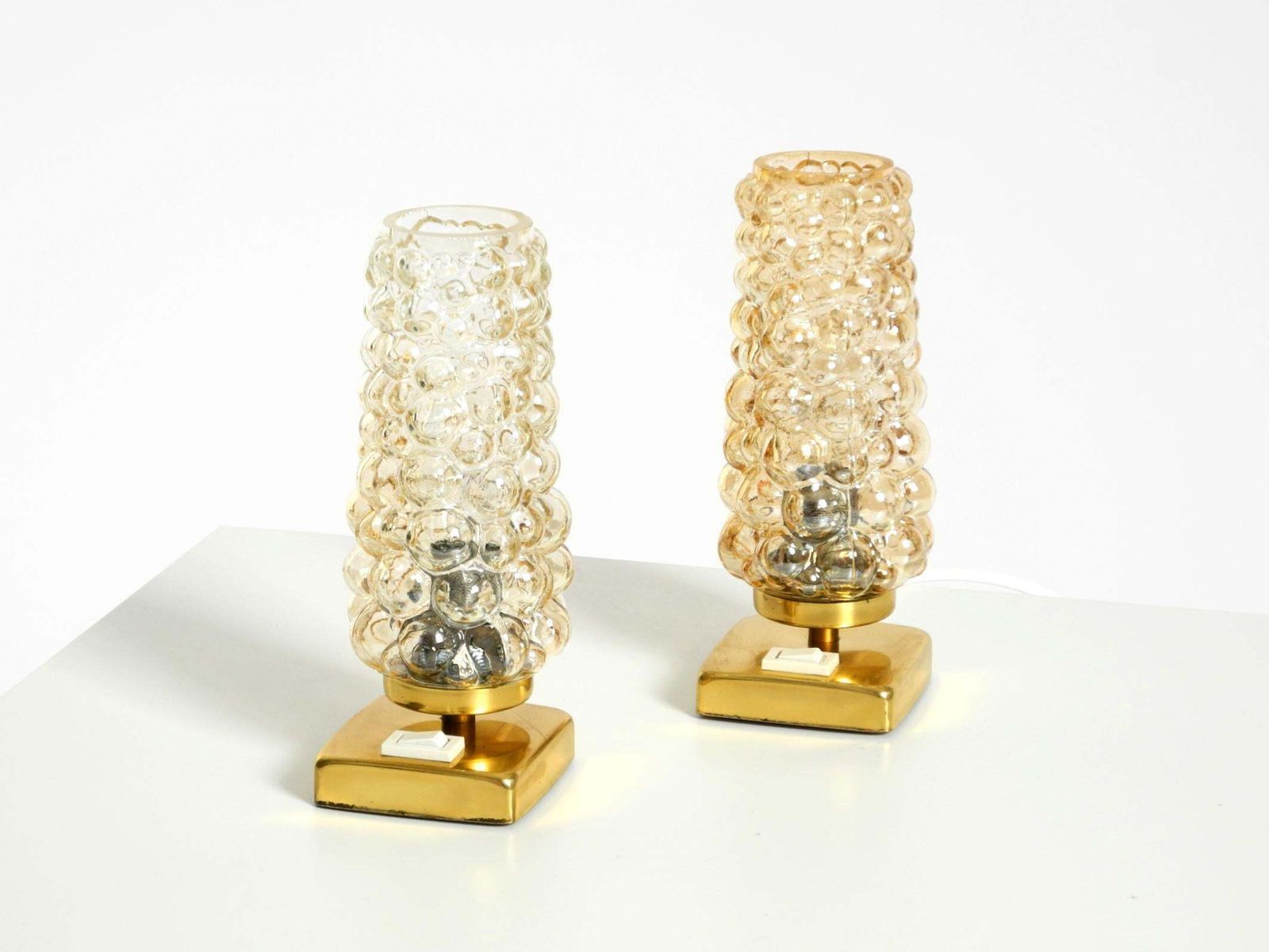 Two Rare 1960s Brass Bedside Lamps With Gold Bubble Glass Shades photo buy