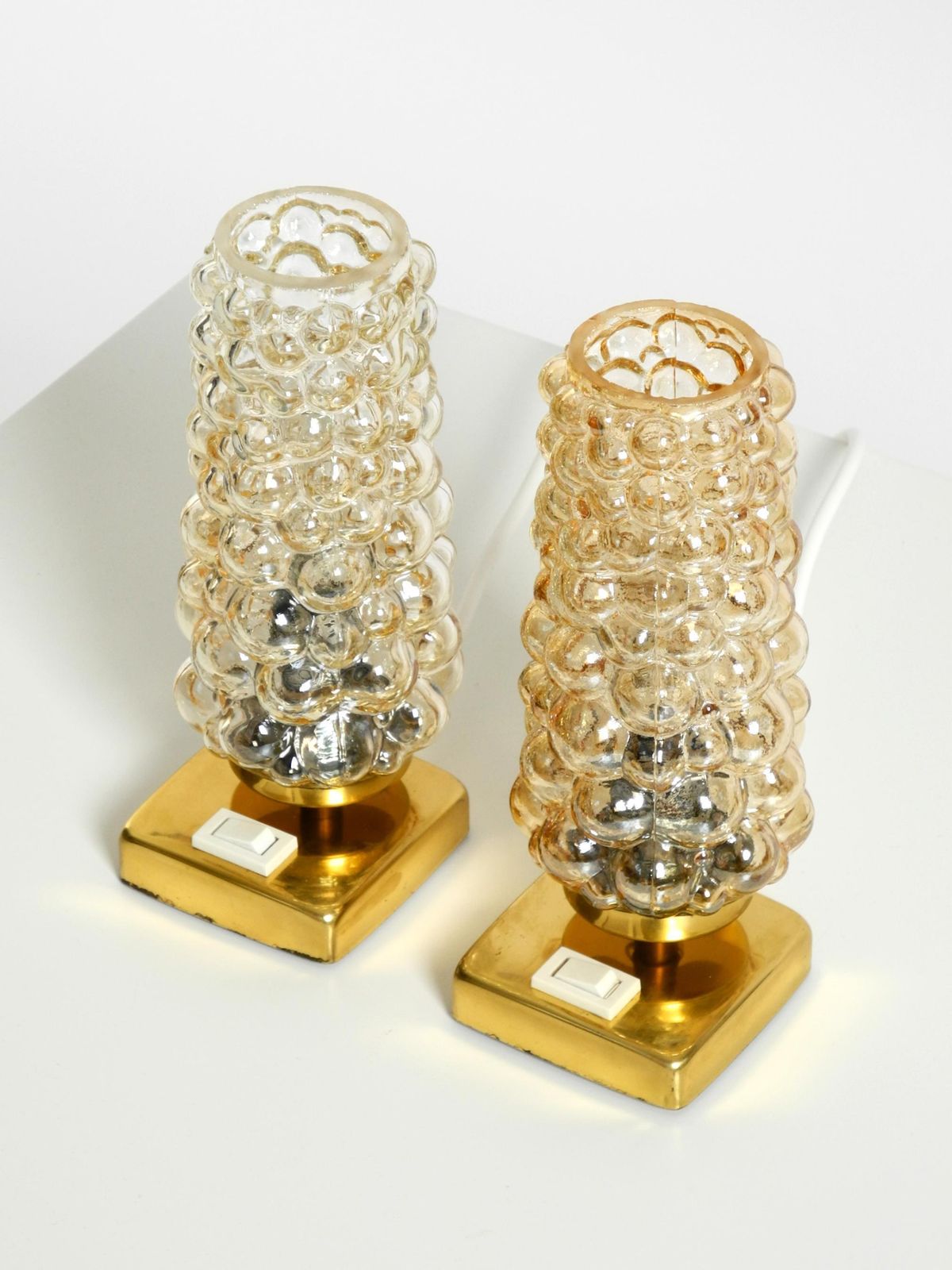 949.0 Two Rare 1960s Brass Bedside Lamps With Gold Bubble Glass Shades photo