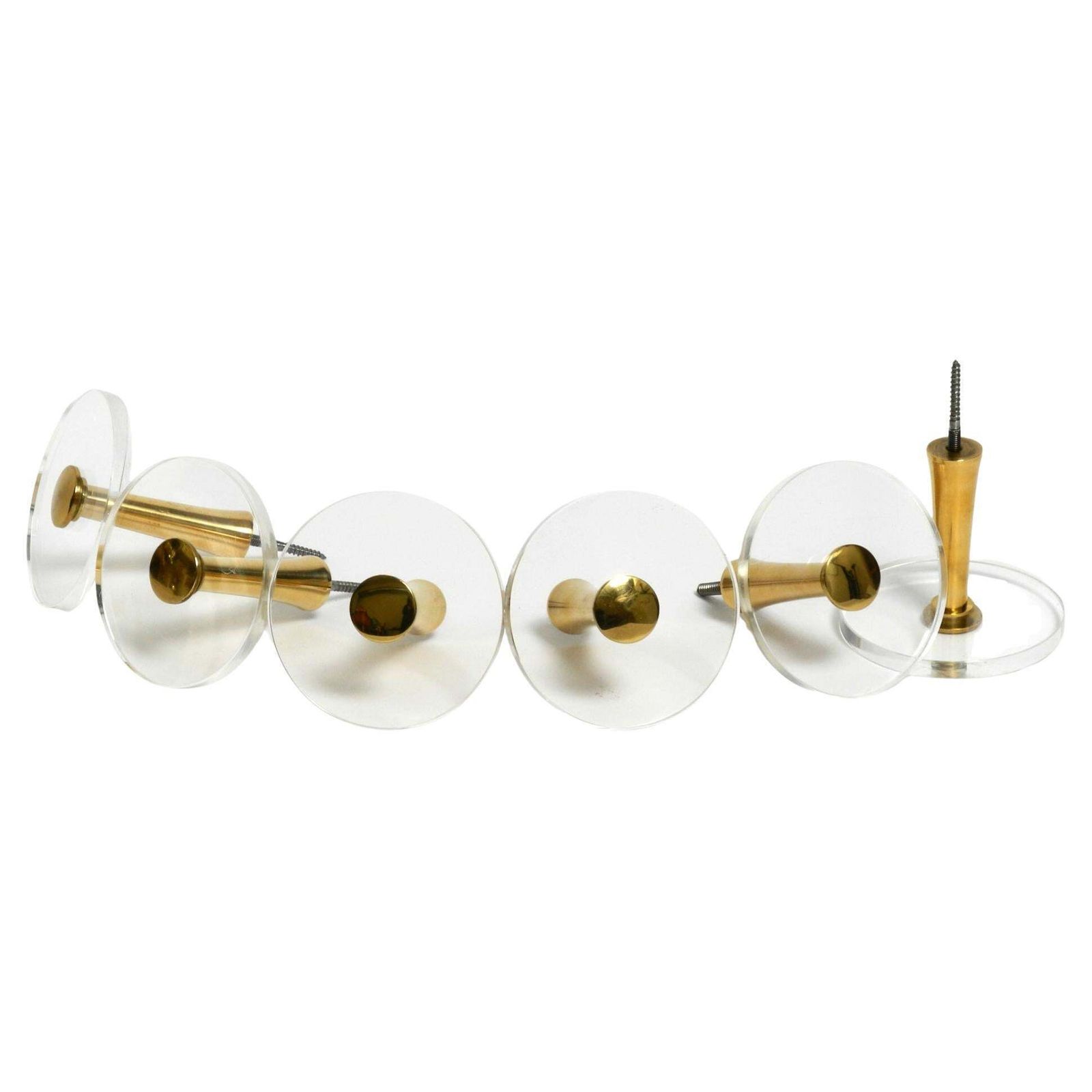 1970s Set Of 6 Coat Hooks Made Of Brass And Plexiglass By Vereinigte Werkstätten