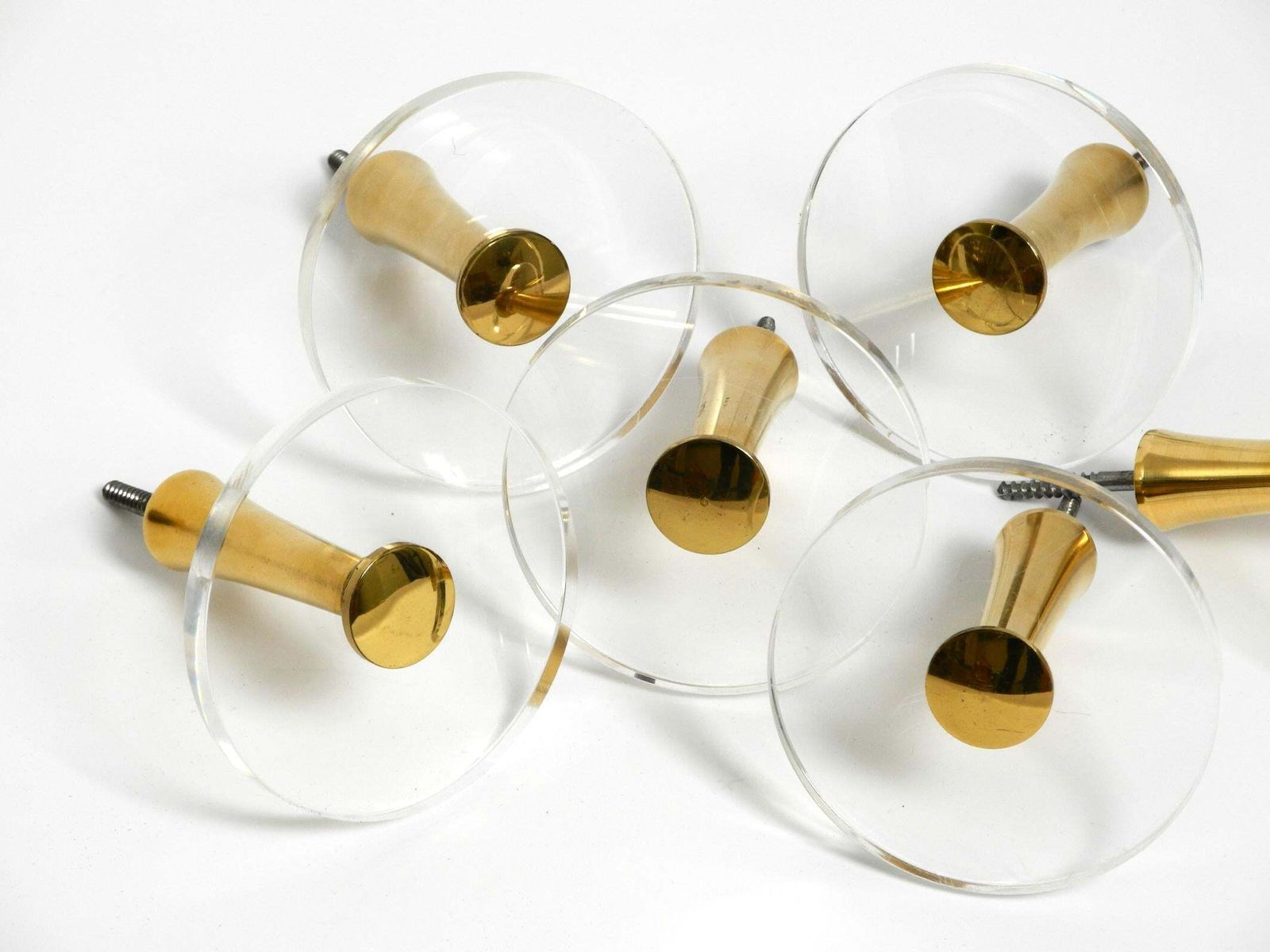 photo furniture 1970s Set Of 6 Coat Hooks Made Of Brass And Plexiglass By Vereinigte Werkstätten