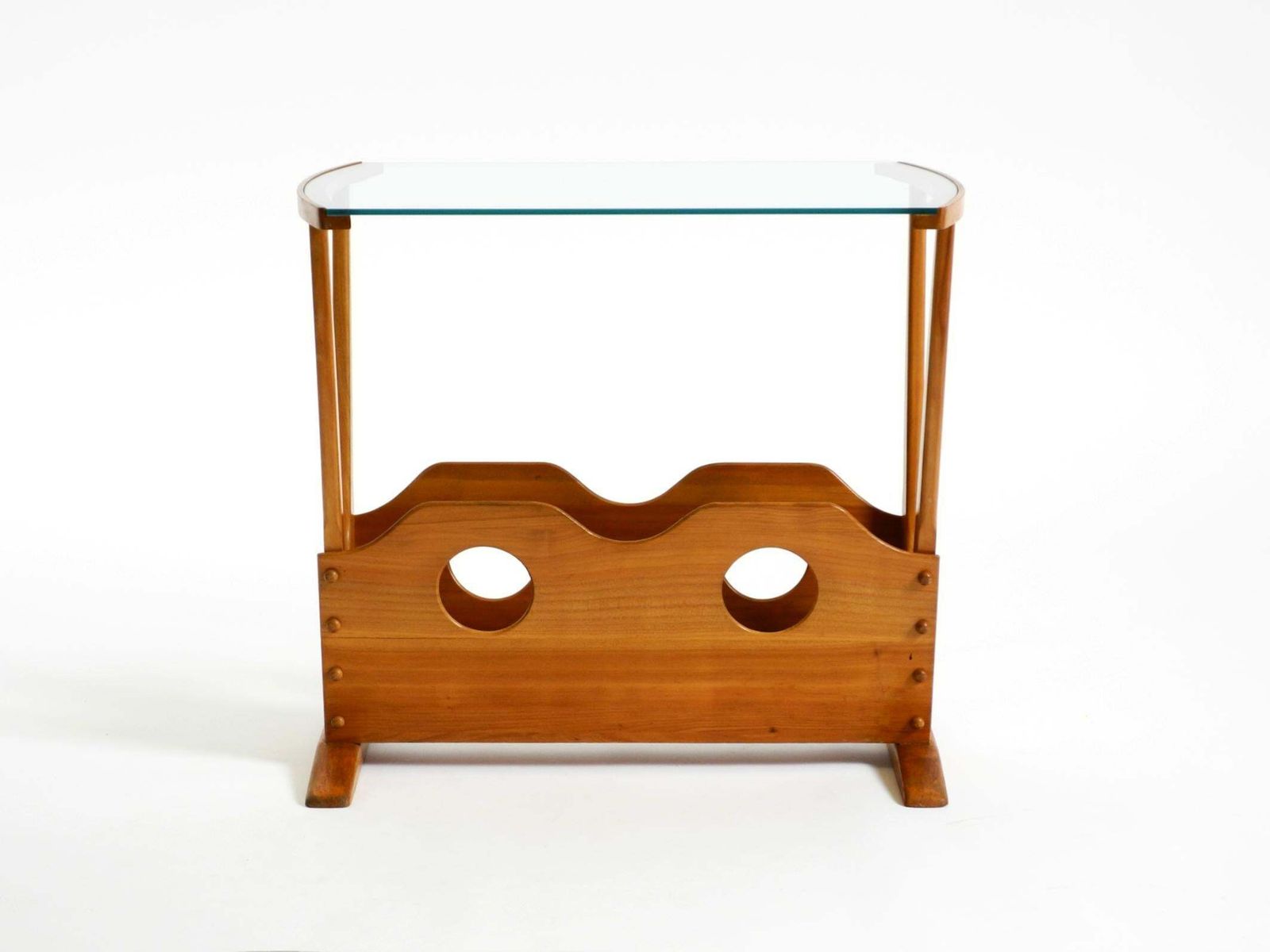 Mid Century Modern Side Table With Magazine Rack, Made Of Ash Wood And Glass photo Furniture
