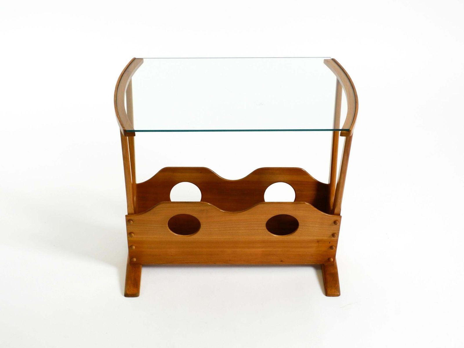 Mid Century Modern Side Table With Magazine Rack, Made Of Ash Wood And Glass photo 1423.0
