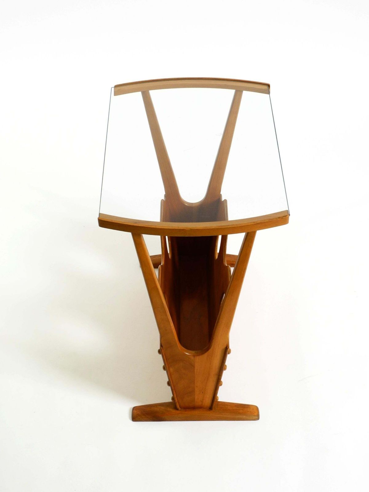 Mid Century Modern Side Table With Magazine Rack, Made Of Ash Wood And Glass photo buy