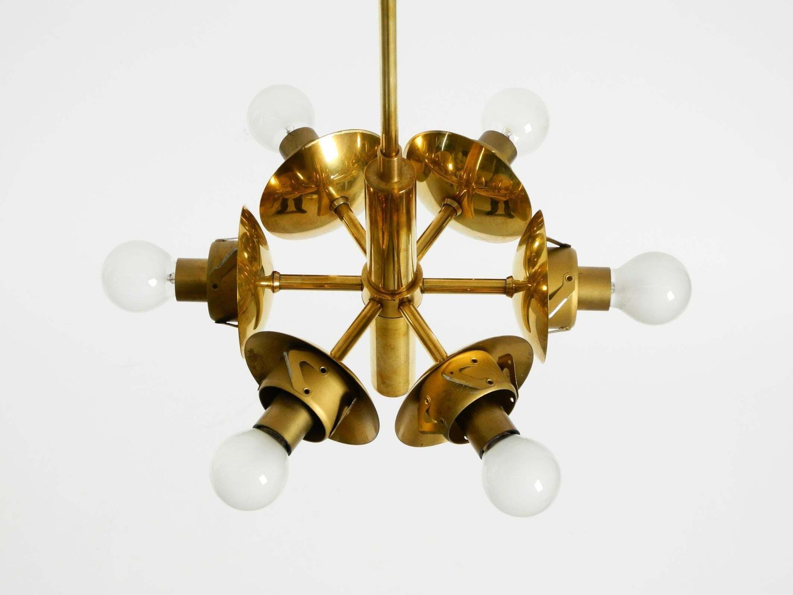 1660.0 Beautiful 1960s Kaiser Leuchten Brass Ceiling Lamp With 6 Opal Glass Shades photo