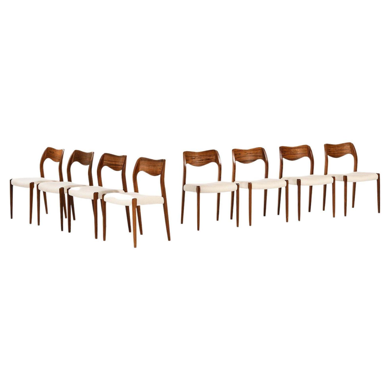 Set Of 8 Dining Chairs In Rosewood And Reupholstered  By Niels O. Møller, 1951